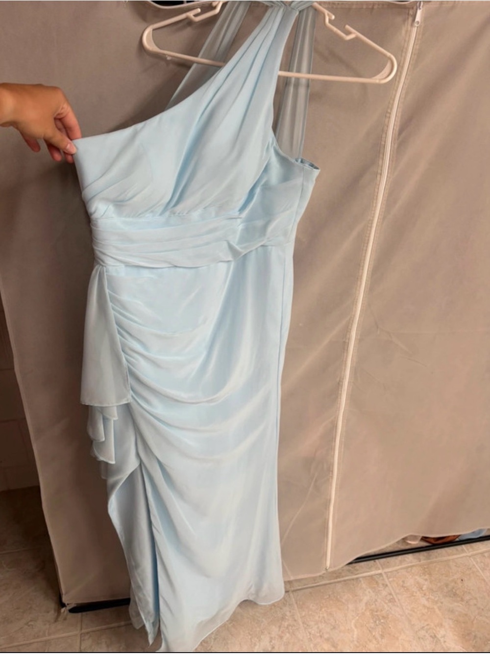 Azazie Light Blue One-Shoulder Chiffon Gown